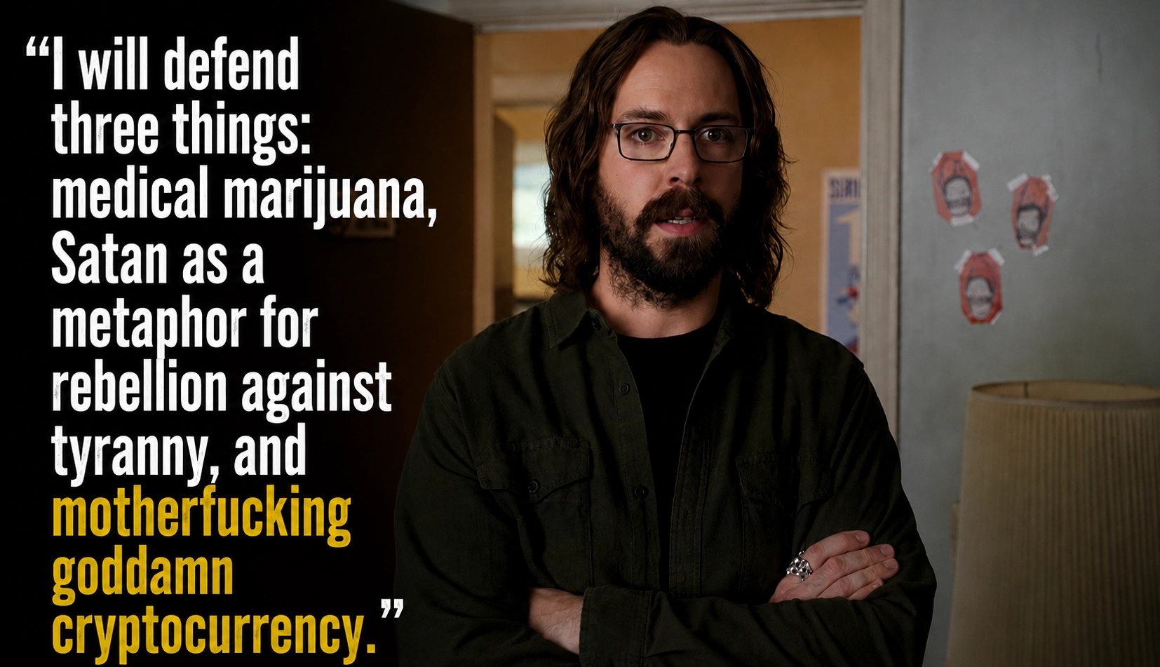Gilfoyle: "I will defend three things: medical marijuana, Satan as a metaphor for rebellion against tyranny, and motherfucking goddamn cryptocurrency."